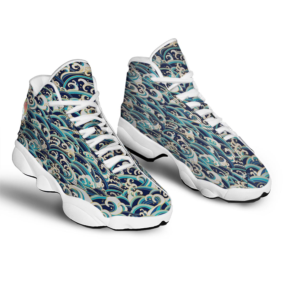 Surfing Sea Wave Print Pattern White Basketball Shoes-grizzshop