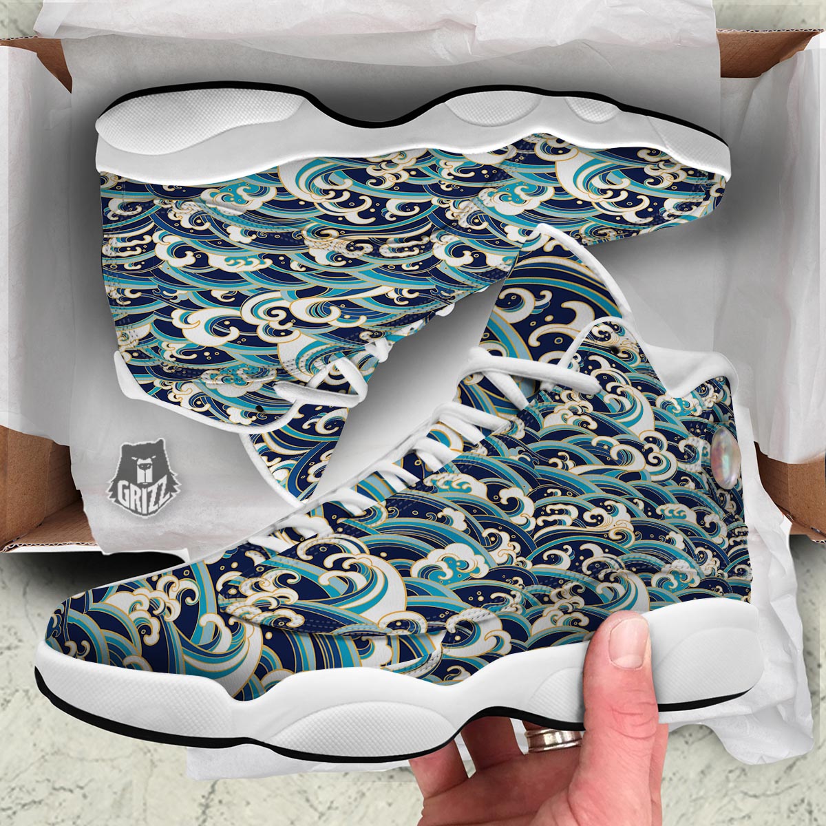 Surfing Sea Wave Print Pattern White Basketball Shoes-grizzshop