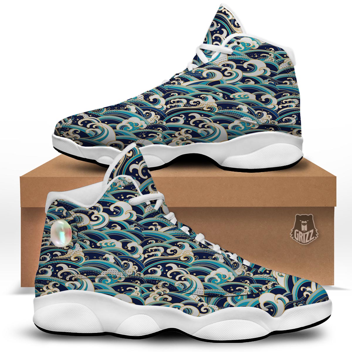 Surfing Sea Wave Print Pattern White Basketball Shoes-grizzshop