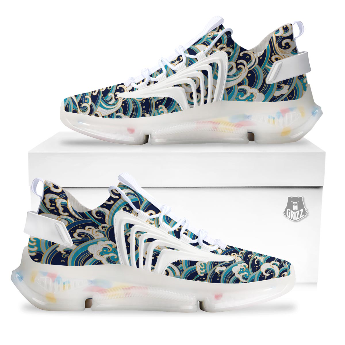 Surfing Sea Wave Print Pattern White Gym Shoes-grizzshop