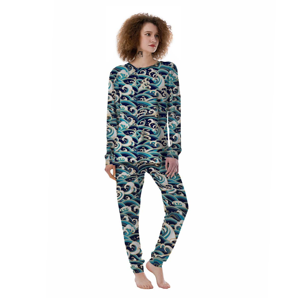 Surfing Sea Wave Print Pattern Women's Pajamas-grizzshop