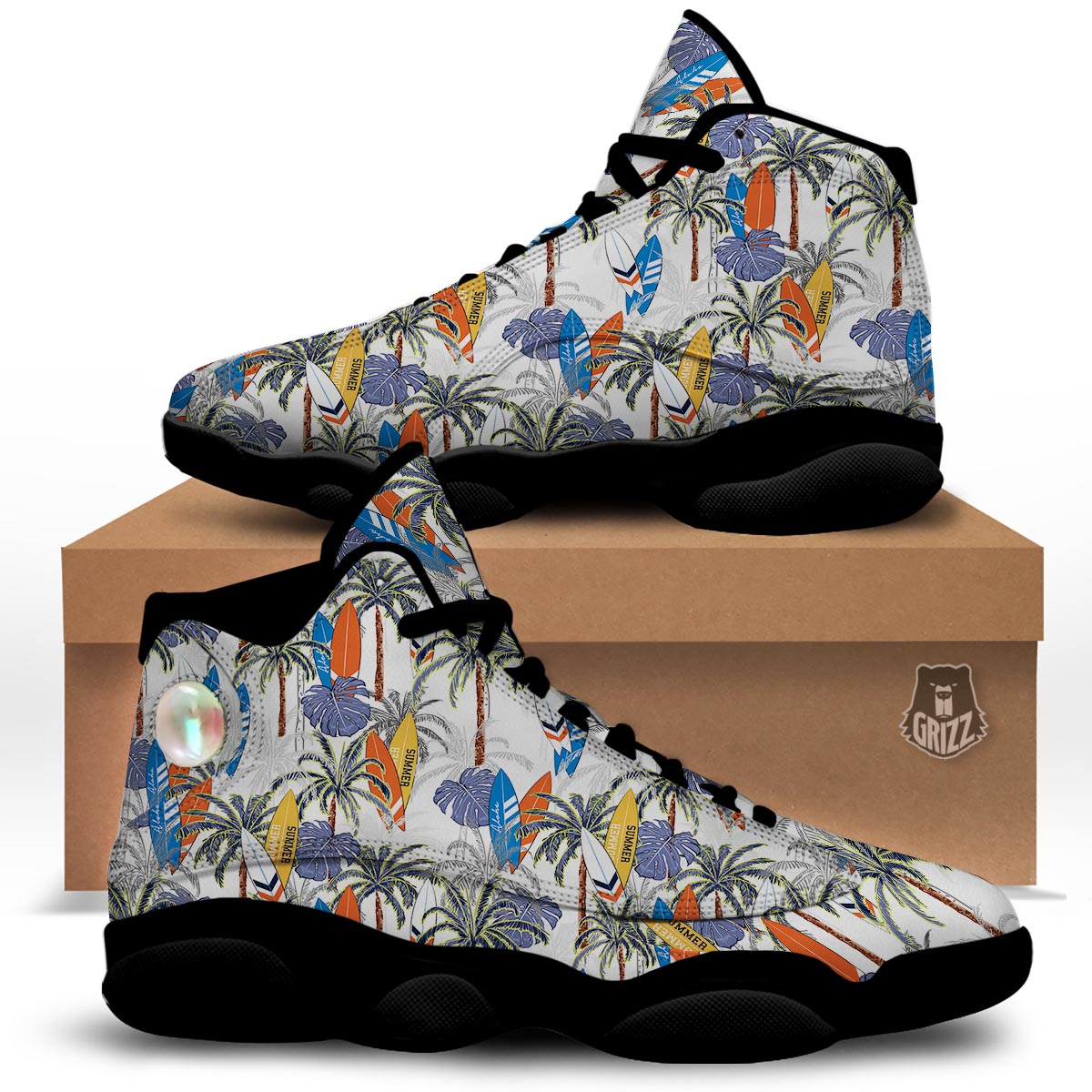 Surfing Summer Print Pattern Black Basketball Shoes-grizzshop