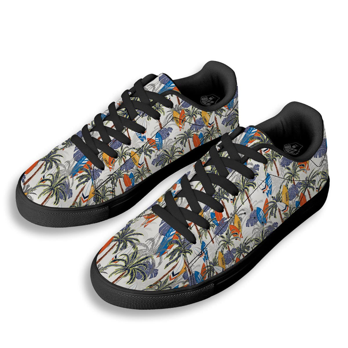 Surfing Summer Print Pattern Black Low Top Sneakers-grizzshop