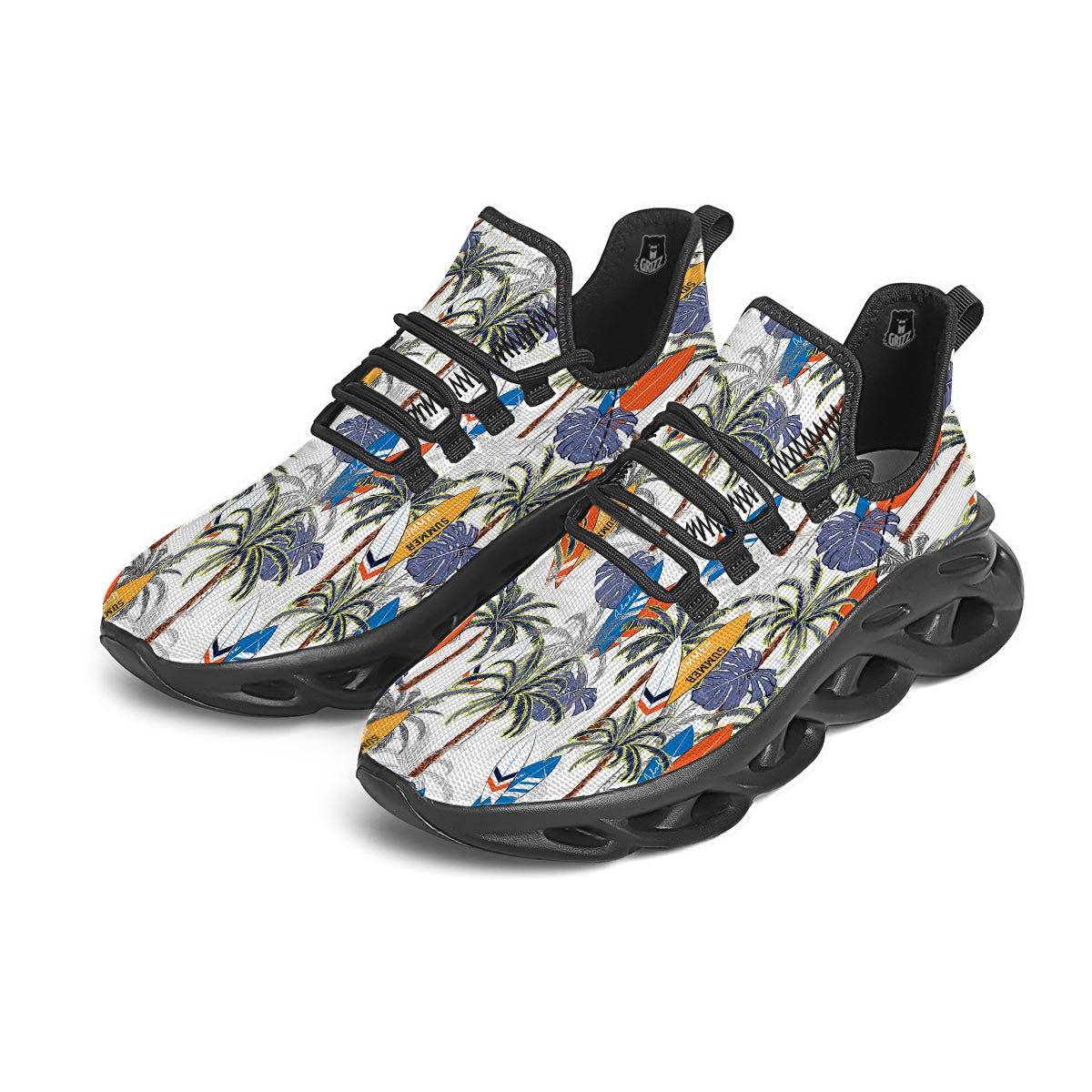 Surfing Summer Print Pattern Black Running Shoes-grizzshop