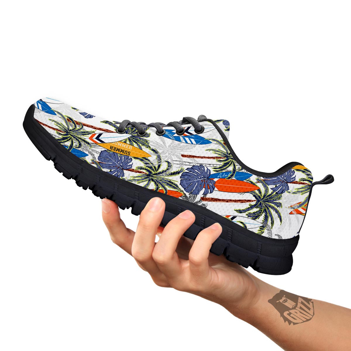 Surfing Summer Print Pattern Black Sneaker-grizzshop