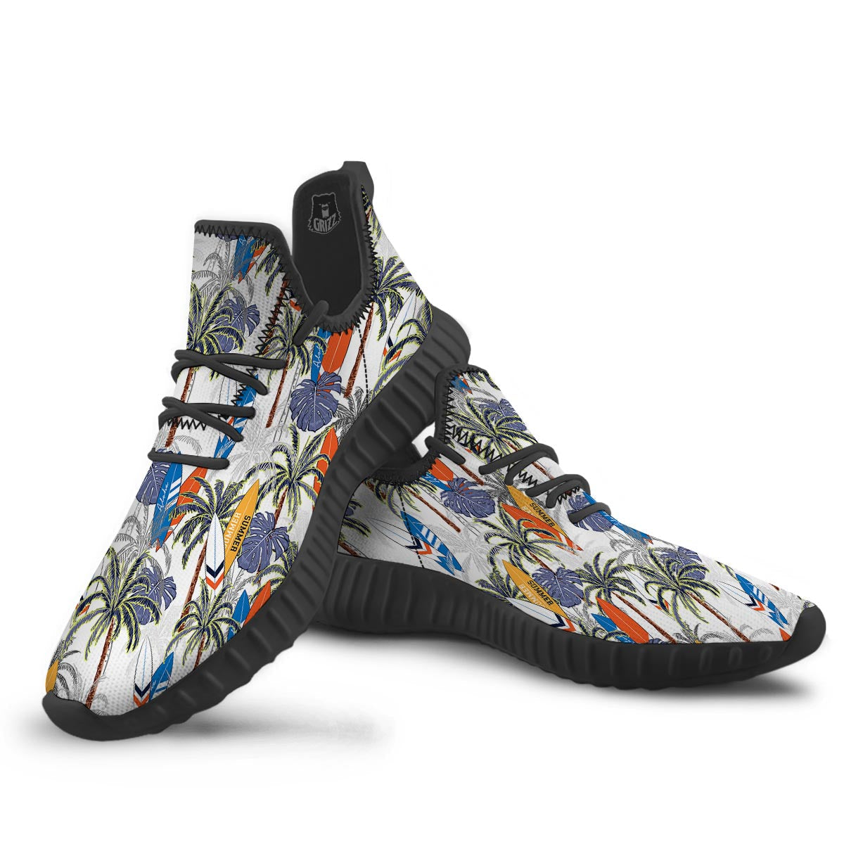 Surfing Summer Print Pattern Black Walking Shoes-grizzshop