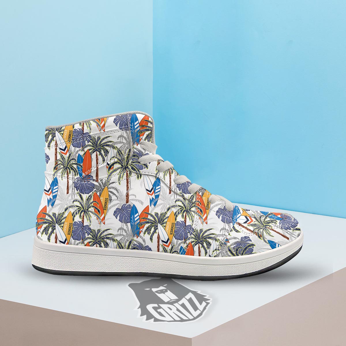 Surfing Summer Print Pattern High Top Sneakers-grizzshop