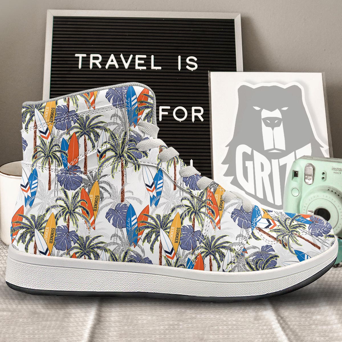 Surfing Summer Print Pattern High Top Sneakers-grizzshop