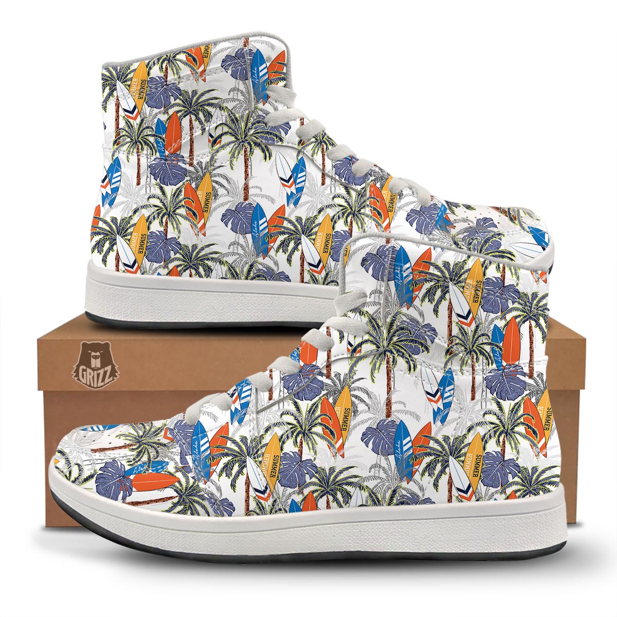 Surfing Summer Print Pattern High Top Sneakers-grizzshop