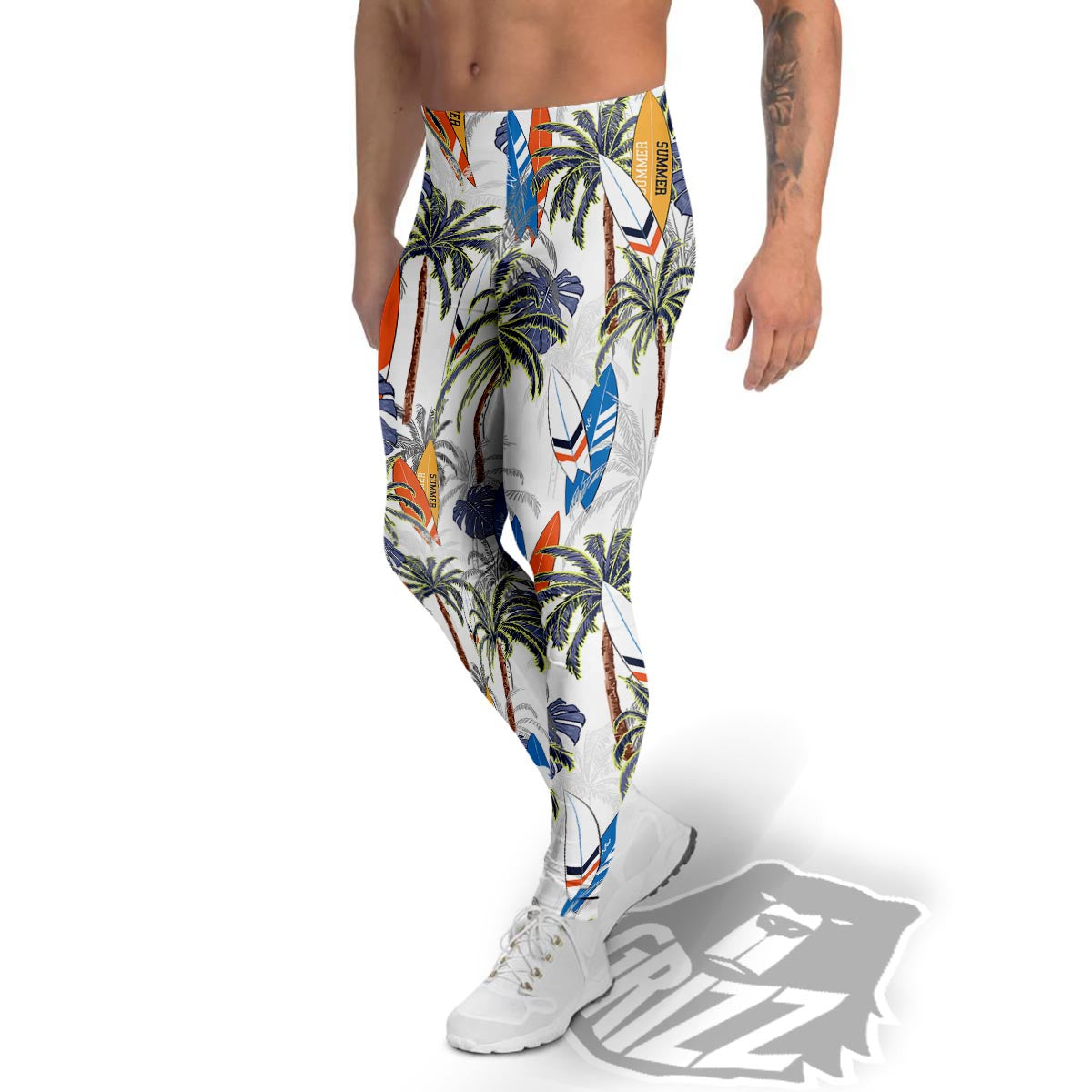 Surfing Summer Print Pattern Men's Leggings-grizzshop