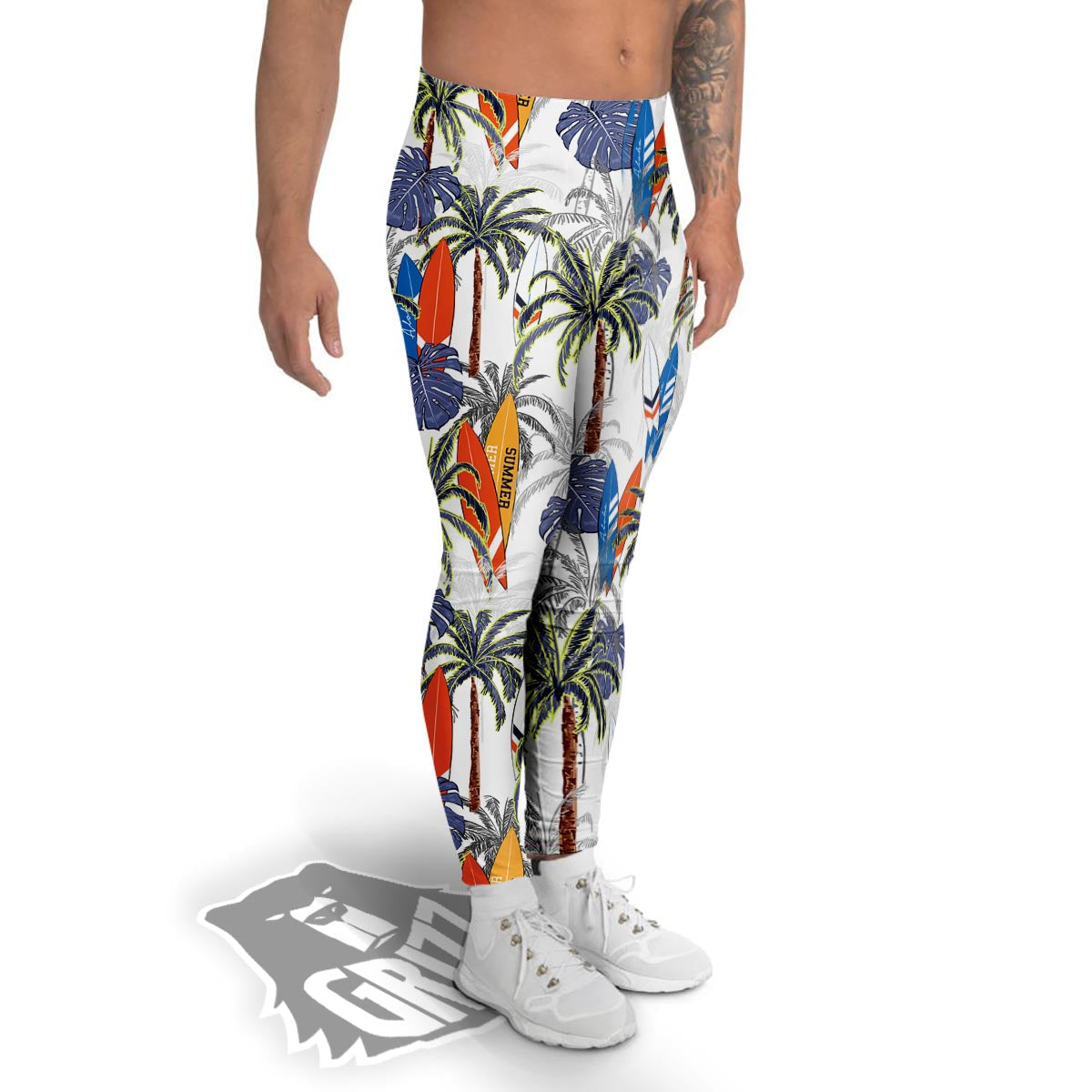 Surfing Summer Print Pattern Men's Leggings-grizzshop