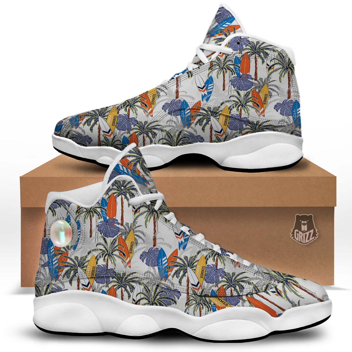 Surfing Summer Print Pattern White Basketball Shoes-grizzshop