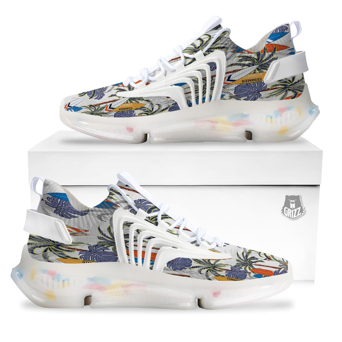 Surfing Summer Print Pattern White Gym Shoes-grizzshop