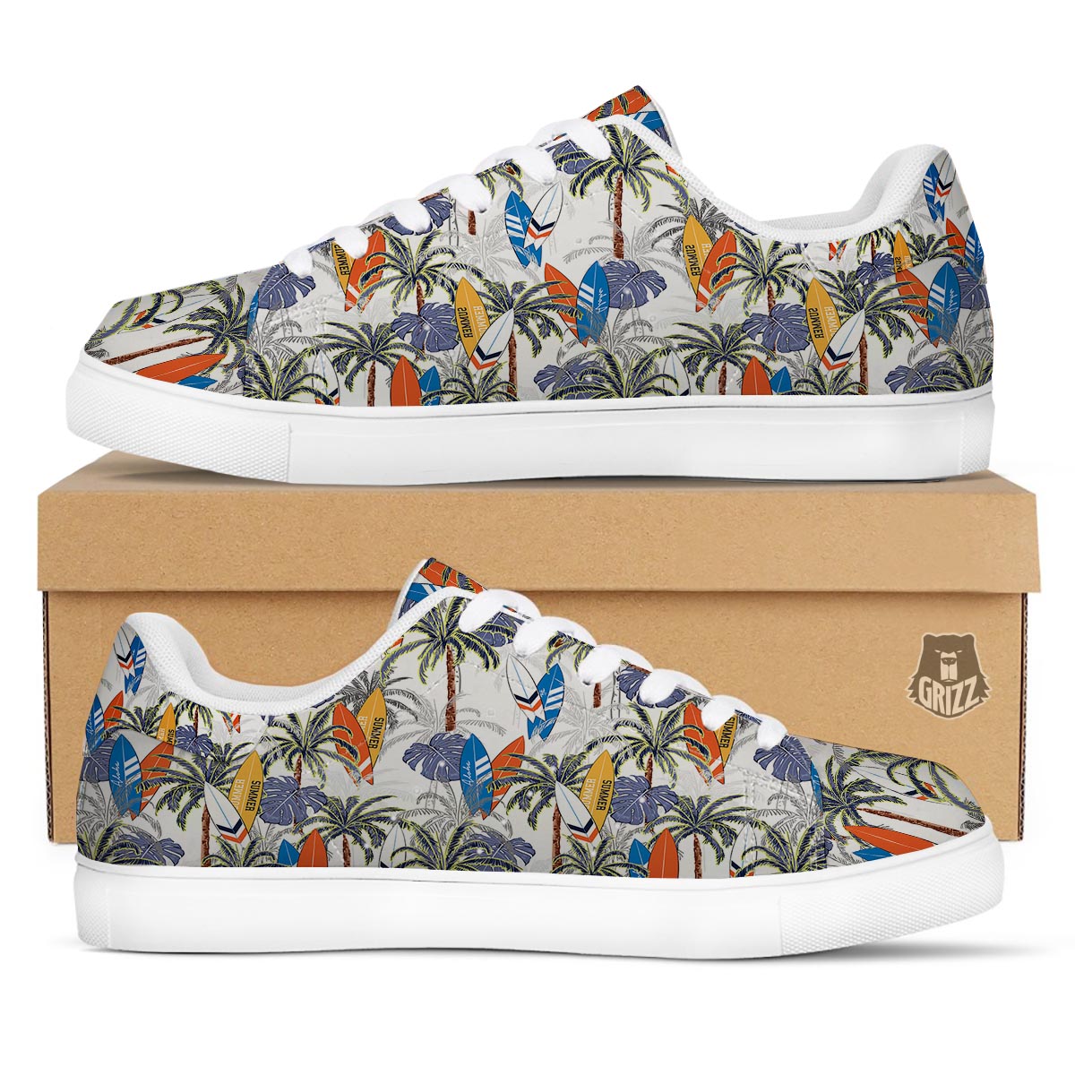 Surfing Summer Print Pattern White Low Top Sneakers-grizzshop