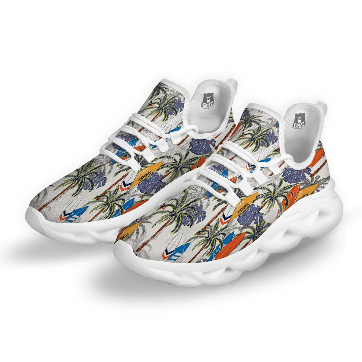 Surfing Summer Print Pattern White Running Shoes-grizzshop