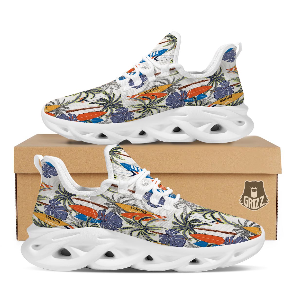 Surfing Summer Print Pattern White Running Shoes-grizzshop