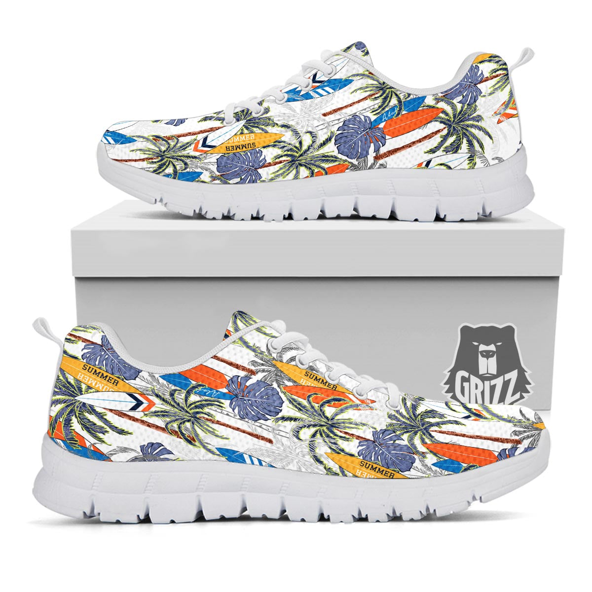 Surfing Summer Print Pattern White Sneaker-grizzshop