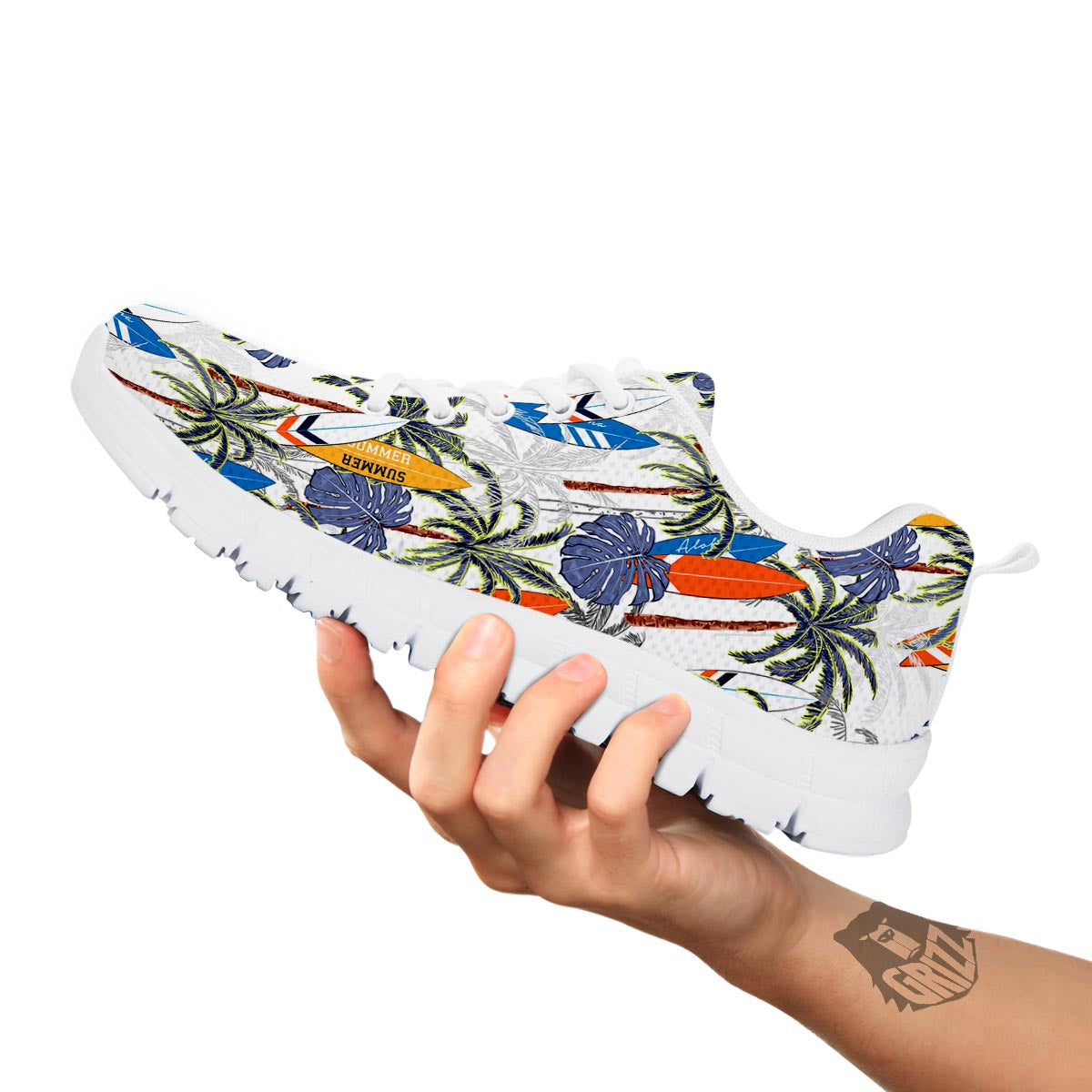 Surfing Summer Print Pattern White Sneaker-grizzshop