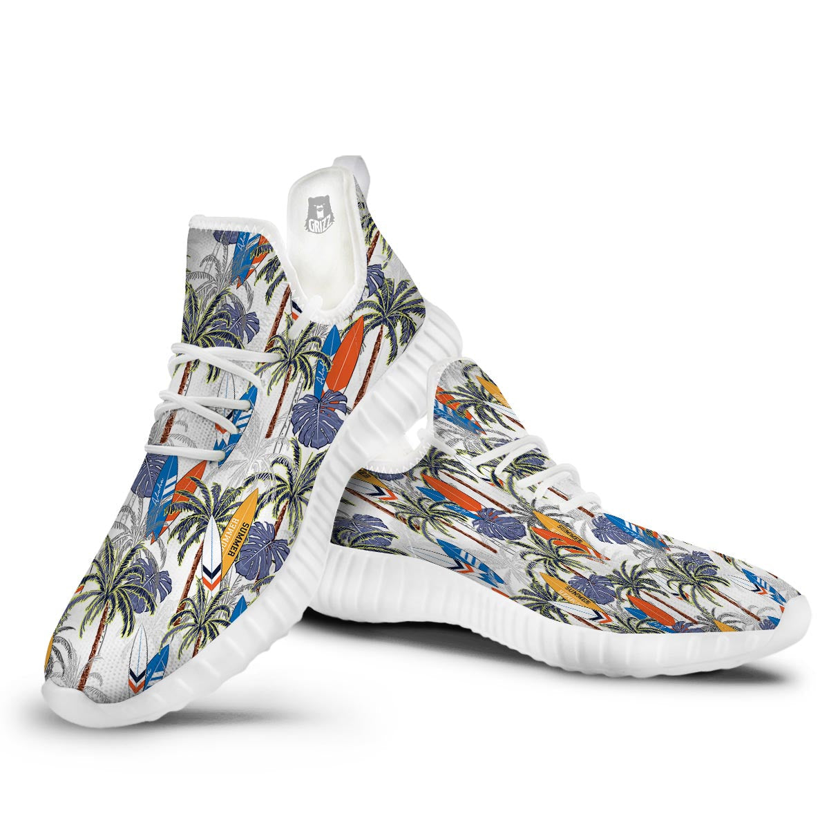 Surfing Summer Print Pattern White Walking Shoes-grizzshop