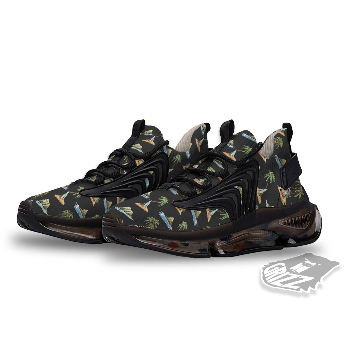 Surfing Watercolor Print Pattern Black Gym Shoes-grizzshop