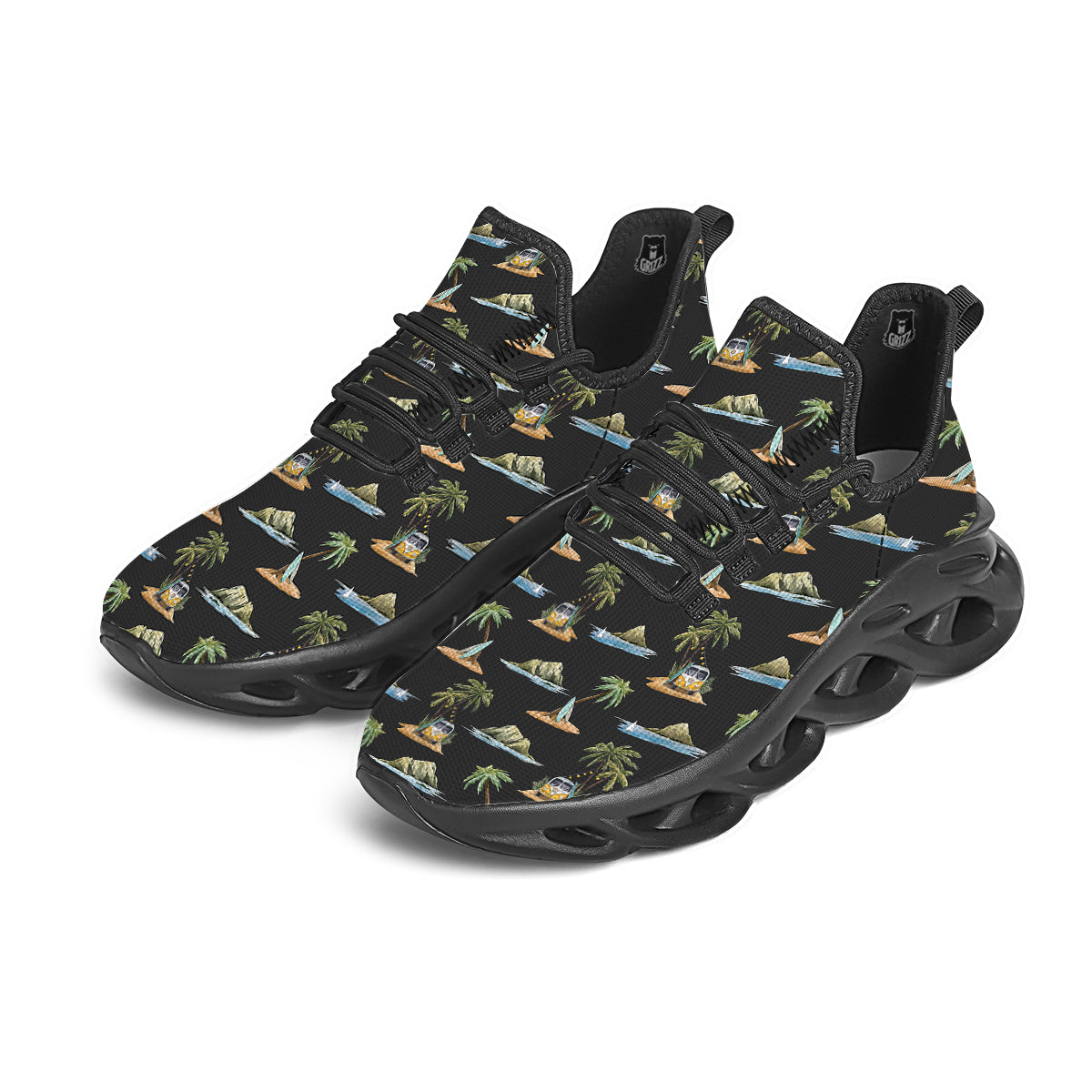 Surfing Watercolor Print Pattern Black Running Shoes-grizzshop