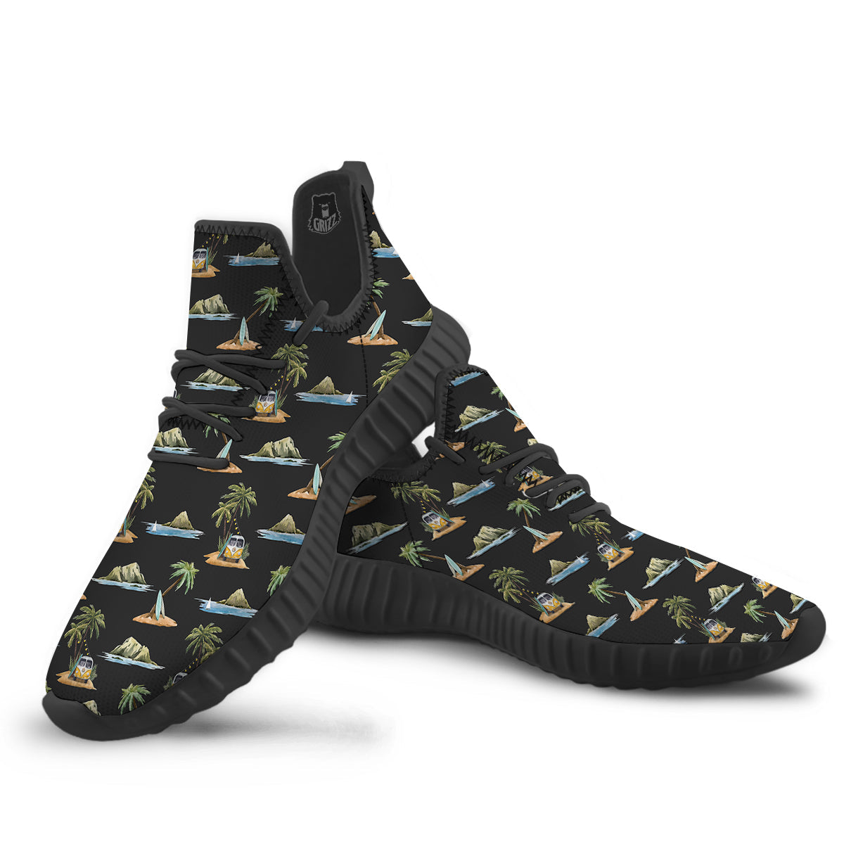 Surfing Watercolor Print Pattern Black Walking Shoes-grizzshop