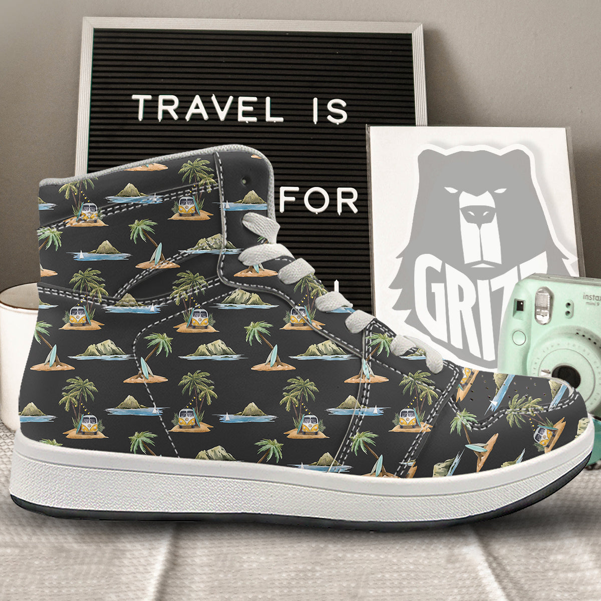 Surfing Watercolor Print Pattern High Top Sneakers-grizzshop