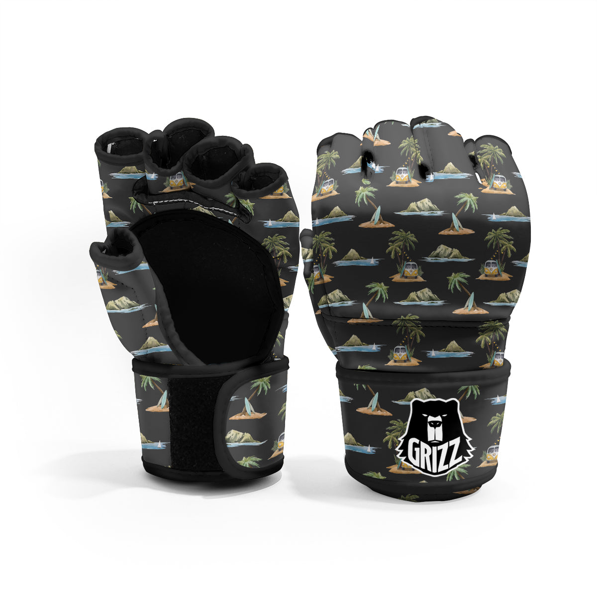 Surfing Watercolor Print Pattern MMA Gloves-grizzshop