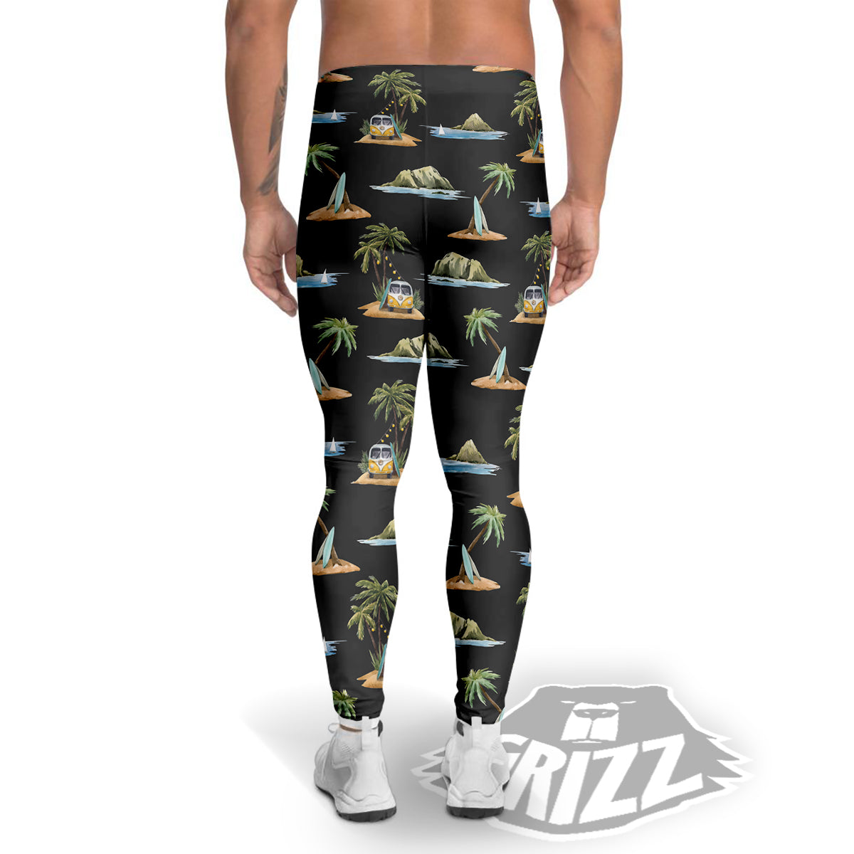 Surfing Watercolor Print Pattern Men's Leggings-grizzshop
