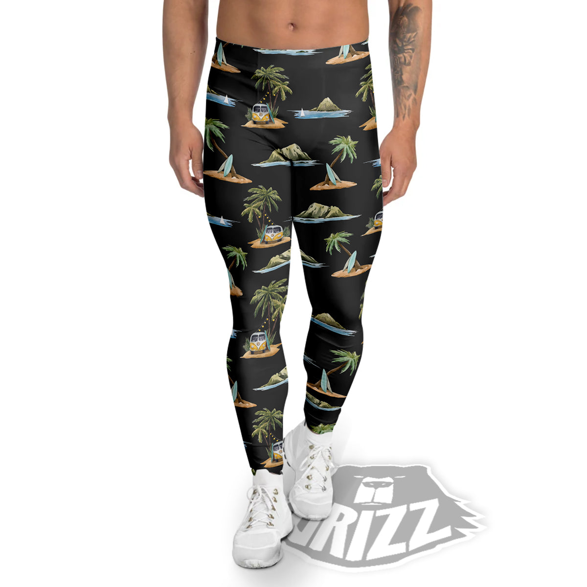 Surfing Watercolor Print Pattern Men's Leggings-grizzshop