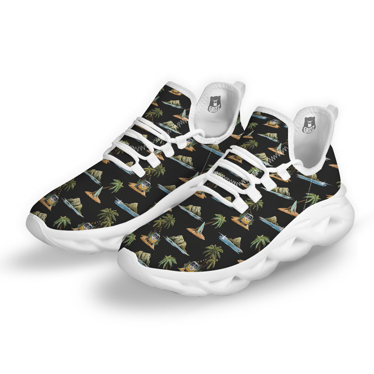 Surfing Watercolor Print Pattern White Running Shoes-grizzshop