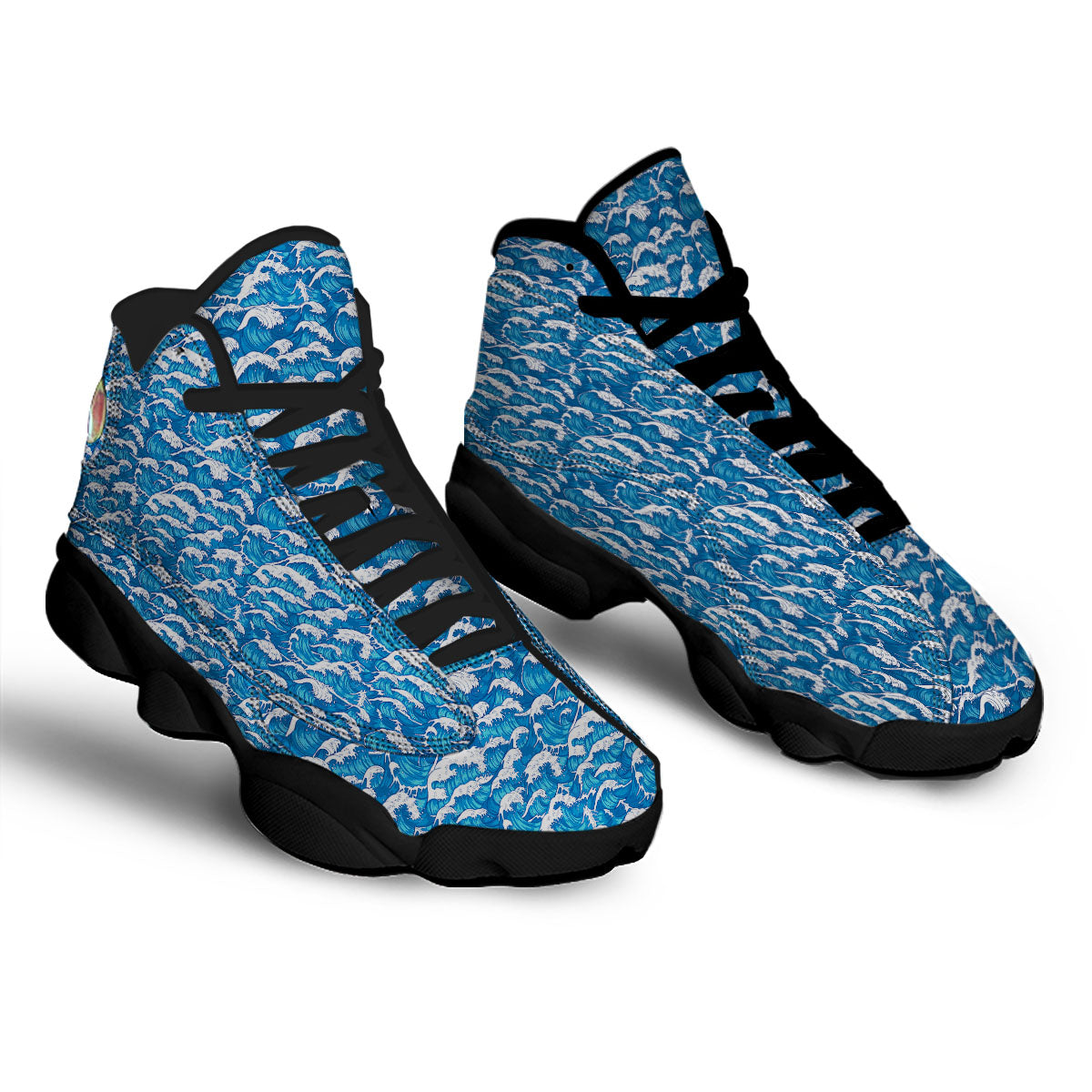 Surfing Wave Blue Print Pattern Black Basketball Shoes-grizzshop