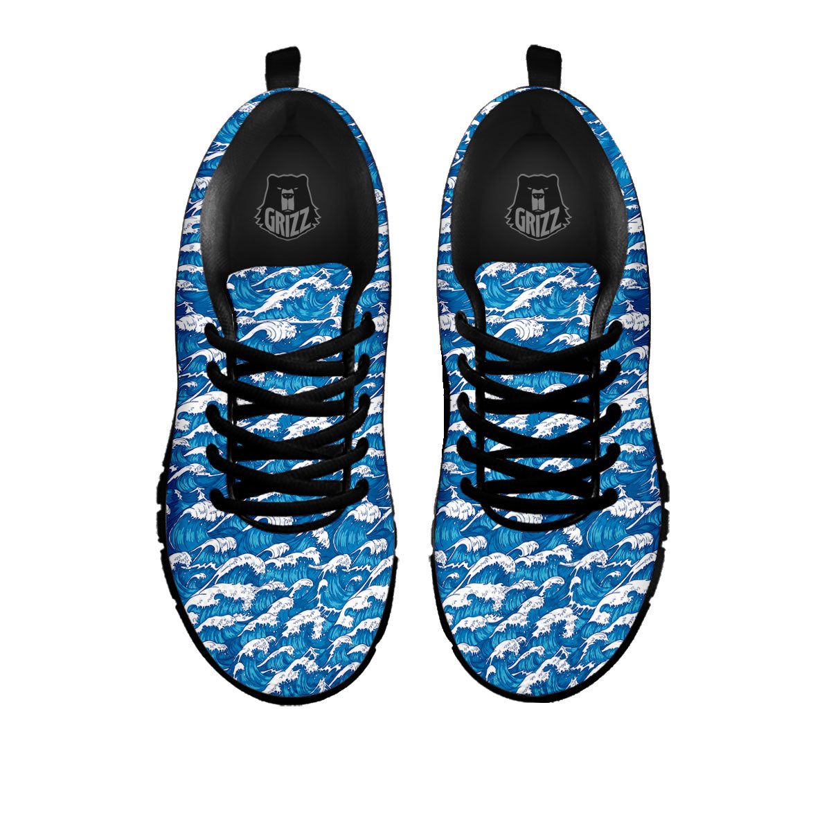 Surfing Wave Blue Print Pattern Black Sneaker-grizzshop