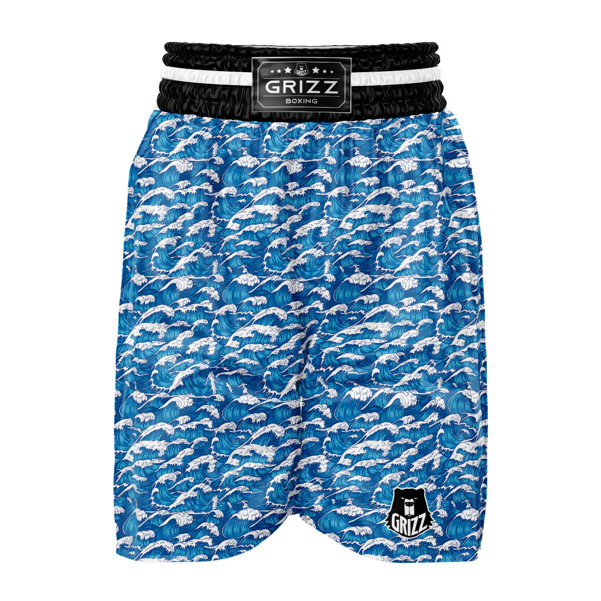 Surfing Wave Blue Print Pattern Boxing Shorts-grizzshop