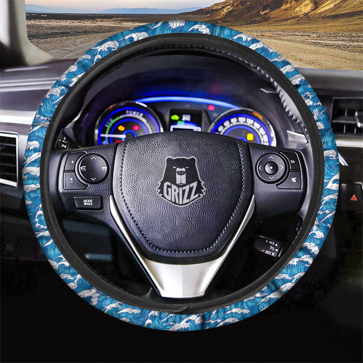 Surfing Wave Blue Print Pattern Car Steering Wheel Cover-grizzshop