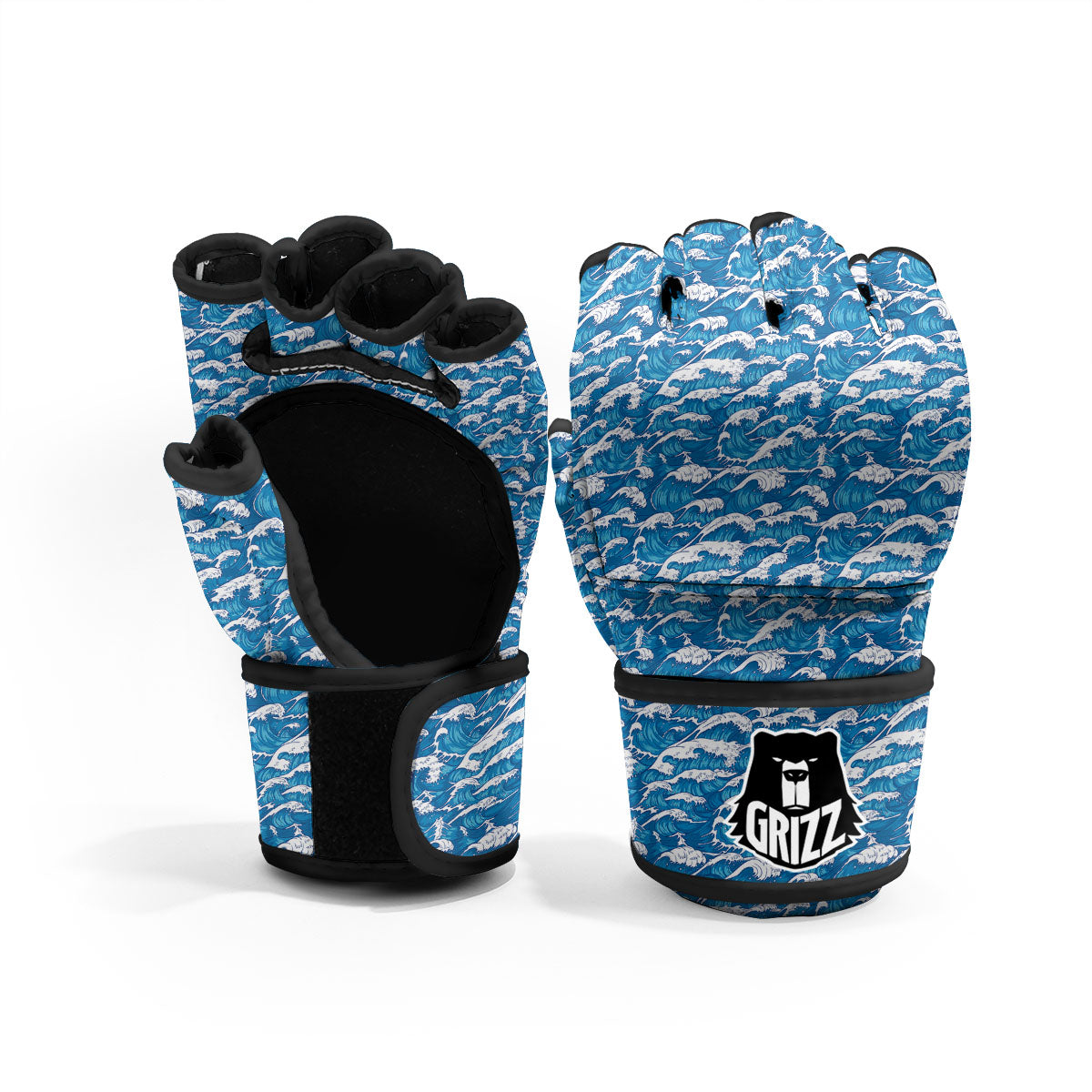 Surfing Wave Blue Print Pattern MMA Gloves-grizzshop