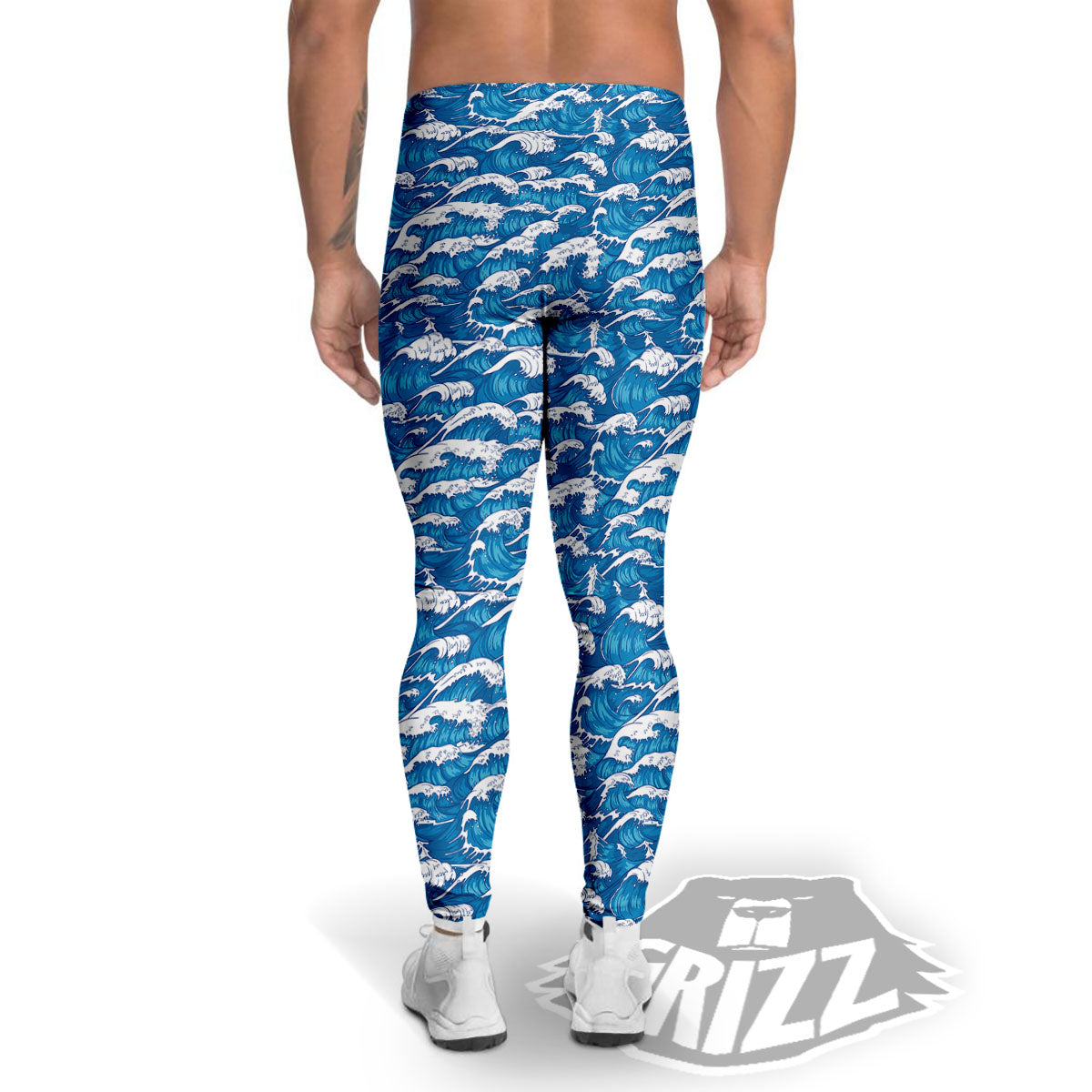Surfing Wave Blue Print Pattern Men's Leggings-grizzshop
