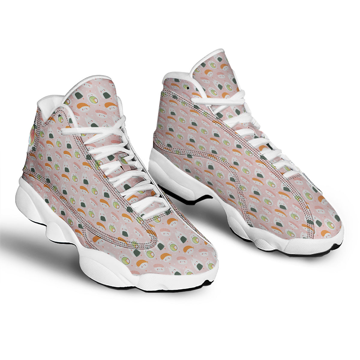 Sushi Cute Japanese Print Pattern White Basketball Shoes-grizzshop