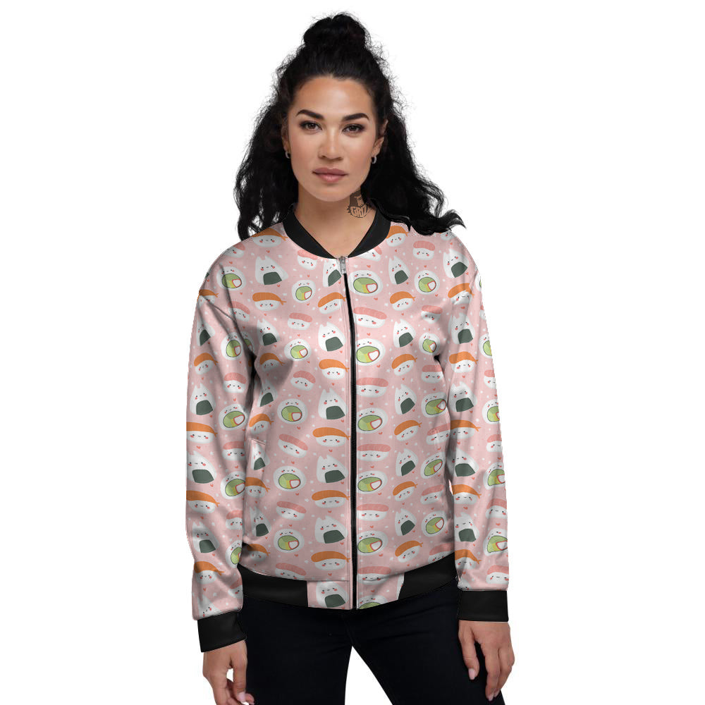 Sushi Cute Japanese Print Pattern Women's Bomber Jacket-grizzshop