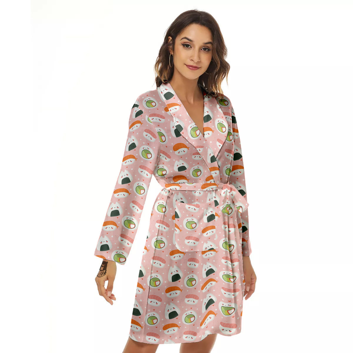 Sushi Cute Japanese Print Pattern Women's Robe-grizzshop