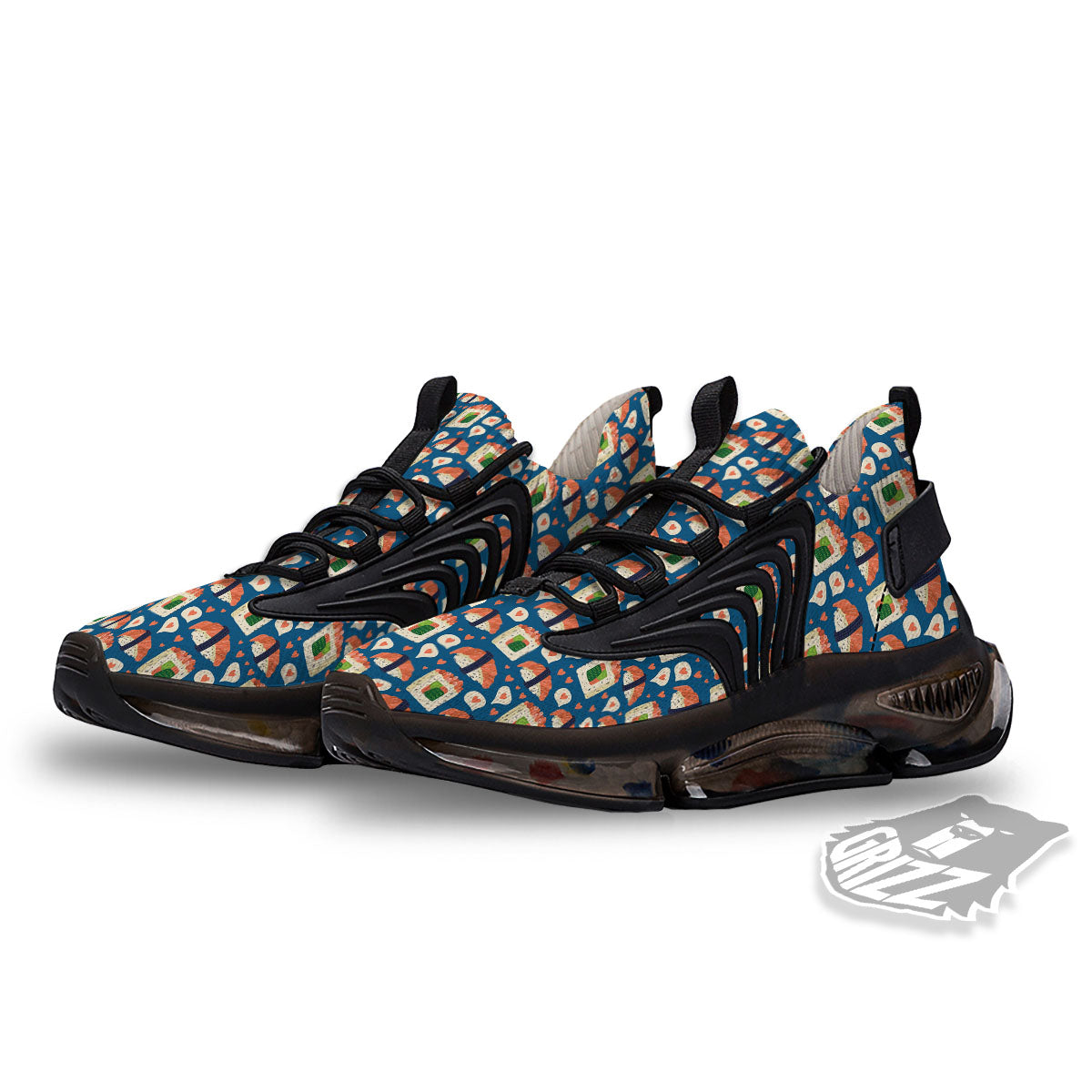 Sushi Doodle Japanese Print Pattern Black Gym Shoes-grizzshop