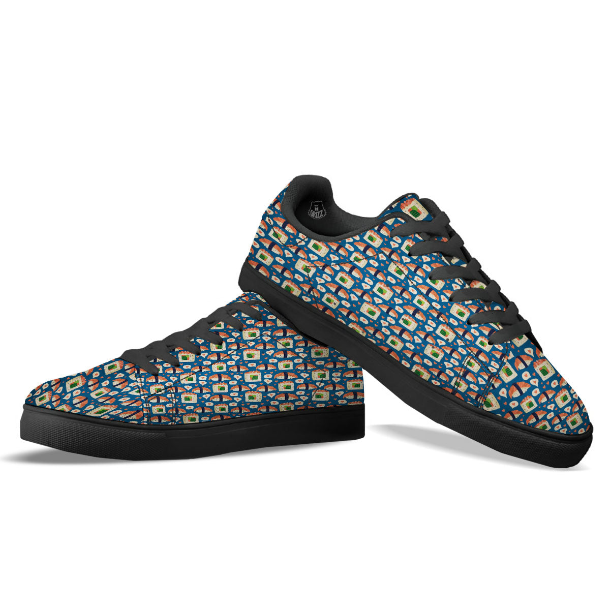 Sushi Doodle Japanese Print Pattern Black Low Top Sneakers-grizzshop