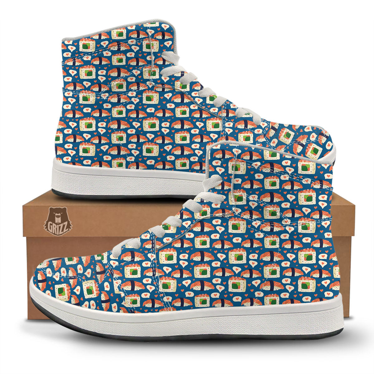 Sushi Doodle Japanese Print Pattern High Top Sneakers-grizzshop