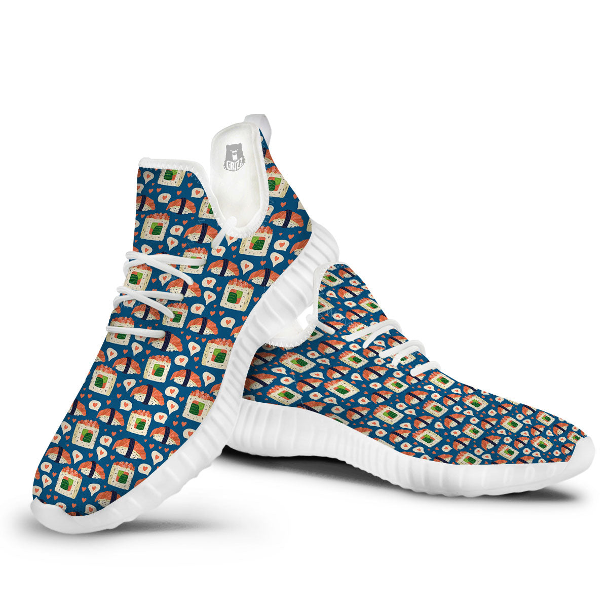 Sushi Doodle Japanese Print Pattern White Walking Shoes-grizzshop