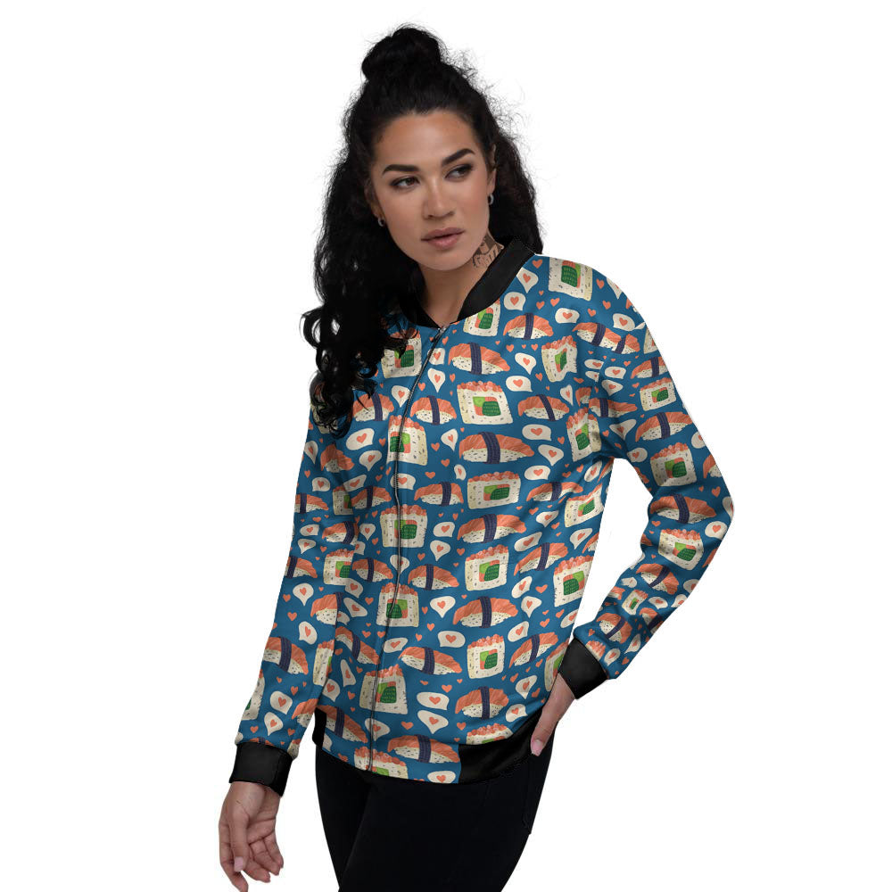 Sushi Doodle Japanese Print Pattern Women's Bomber Jacket-grizzshop