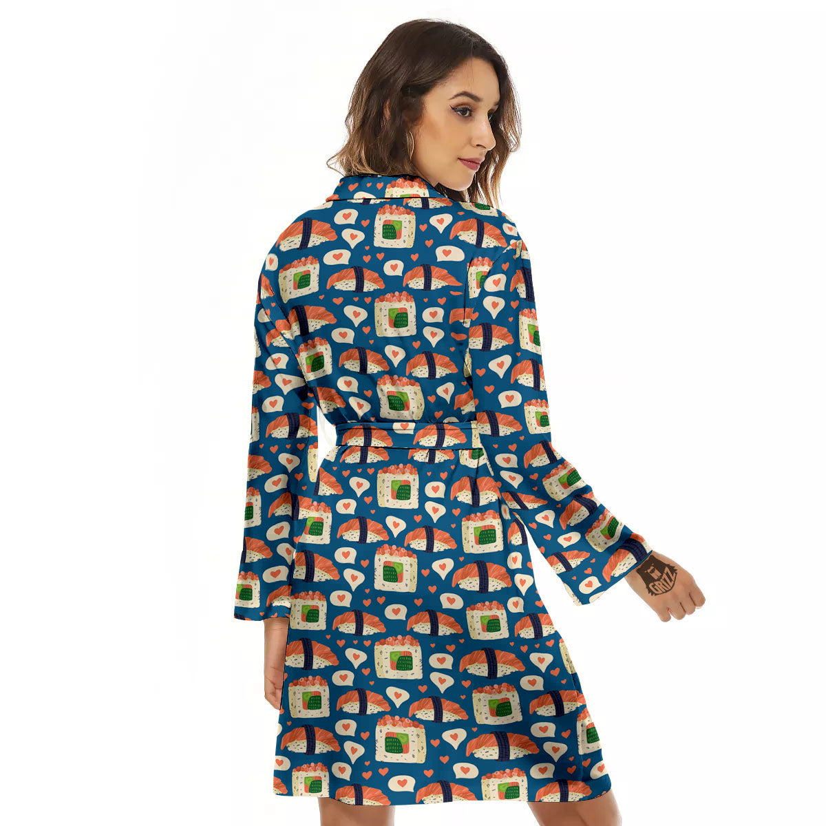 Sushi Doodle Japanese Print Pattern Women's Robe-grizzshop
