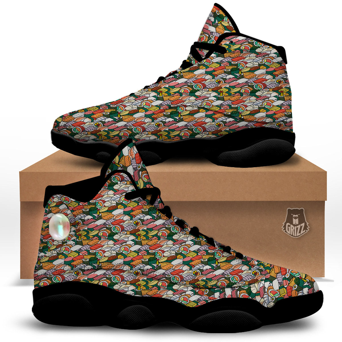 Sushi Japanese Colorful Print Pattern Black Basketball Shoes-grizzshop