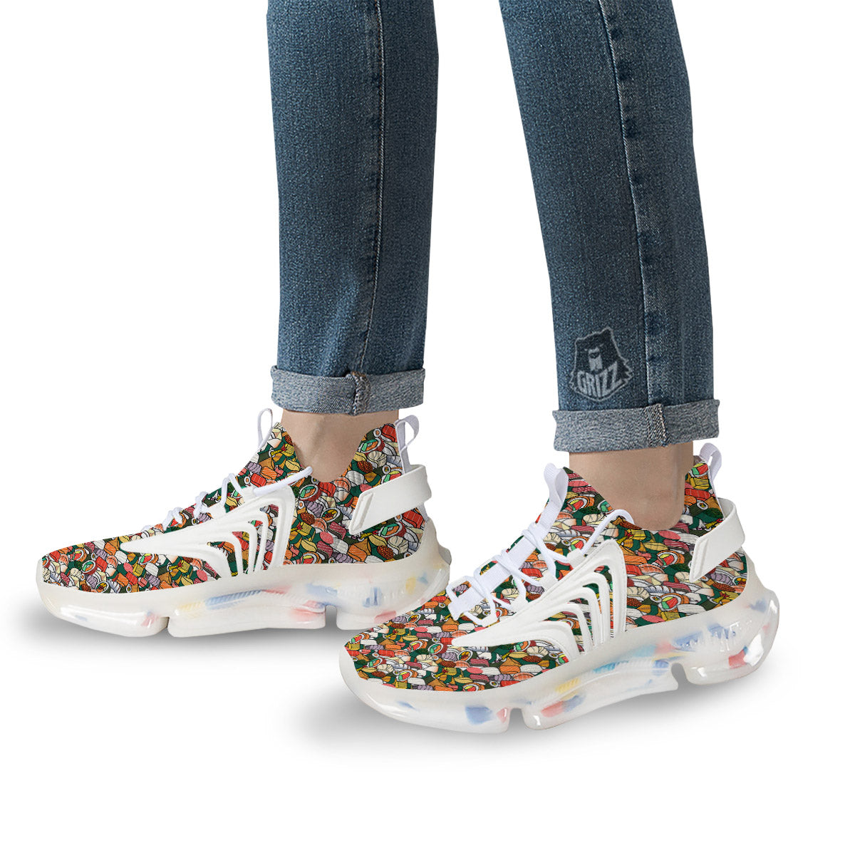 Sushi Japanese Colorful Print Pattern White Gym Shoes-grizzshop