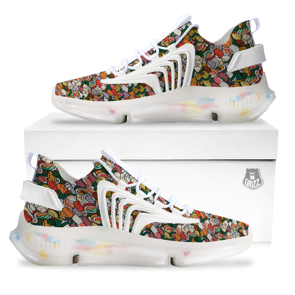 Sushi Japanese Colorful Print Pattern White Gym Shoes-grizzshop