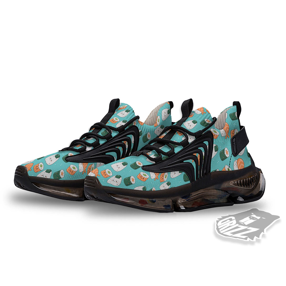 Sushi Kawaii Japanese Print Pattern Black Gym Shoes-grizzshop